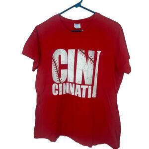 Cincinnati OH T-shirt Baseball Cincy Red with White Graphics Size XL by Port Com